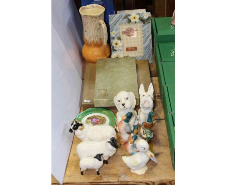 Beswick sheep and dogs, two boxes of cutlery, jug and boxed Spode, etc