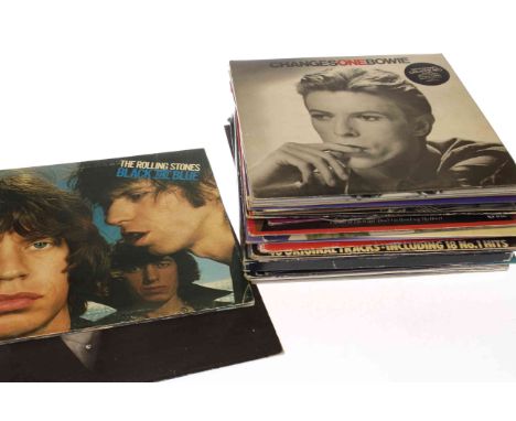 Collection of records including Rolling Stones - Tattoo You and Black and Blue, David Bowie's Greatest HIts