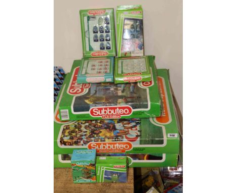 Three Subbuteo games and accessories