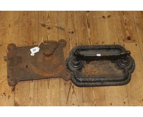 Cast metal boot scraper and large vintage lock