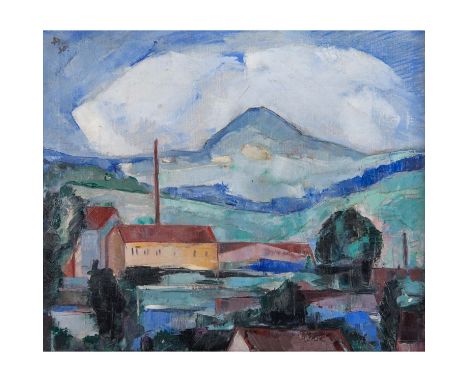 MONOGRAMMIST H. (Künstler der Neuen Sachlichkeit, 1. H. 20. Jh.), "Hohenstaufen", Panorama von Stadt und Berg Hohenstaufen, o