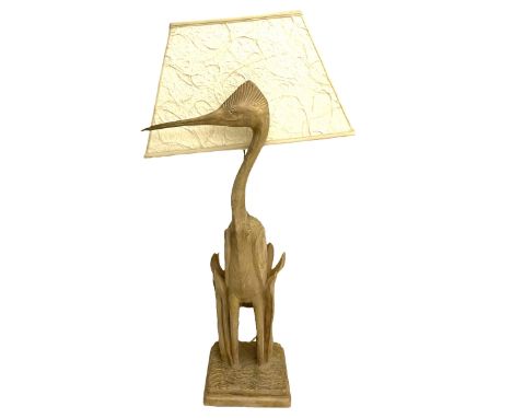 Carved composite seated heron table lamp, with shadeDimensions: Height: 93cm 