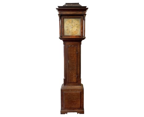 18th century c1760 oak cased George III longcase clock by William Eastwood of Burnley, with a stepped caddy top on a projecti