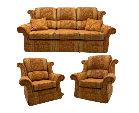 Wade - three seat sofa and pair of matching armchairs, upholstered in terracotta stripe fabricDimensions: Height:&nbsp;200cm&