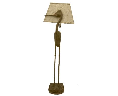 Carved wood standing heron standard lamp, composite base, with shadeDimensions: Height: 163cm  Length/Width: 23cm  Depth/Diam