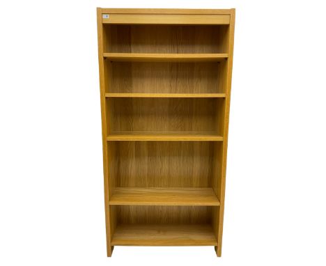 Light oak open bookcase, fitted with five shelvesDimensions: Height:&nbsp;181cm&nbsp; Length/Width:&nbsp;90cm&nbsp; Depth/Dia