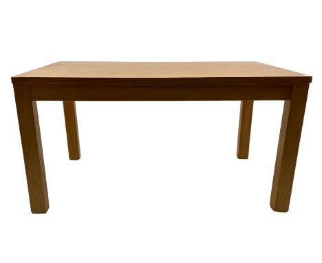 Light oak rectangular dining table, square legsDimensions: Height:&nbsp;78cm&nbsp; Length/Width:&nbsp;101cm&nbsp; Depth/Diame