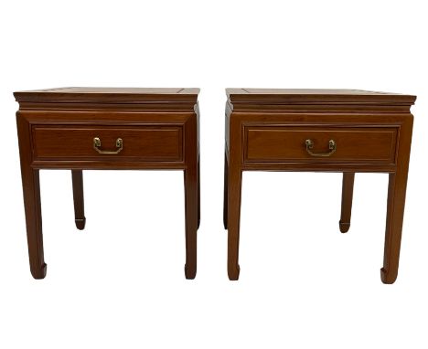 Pair of Hong Kong hardwood square lamp tables, with drawersDimensions: Height:&nbsp;56cm&nbsp; Length/Width:&nbsp;51cm&nbsp; 