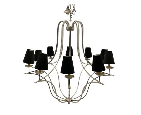 20th century aluminium chandelier centre light fitting, painted in distressed silver, with shadesDimensions: Height:&nbsp;110