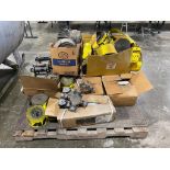 Pallet of USC 4" Tie Down Trailer Straps, Assorted Trailer Straps, Strap Rollers, & (2) U-Joints