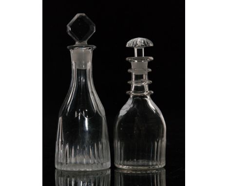 A late 18th Century miniature decanter circa 1800, of mallet shape with basal cutting below a slice cut neck and facet cut lo