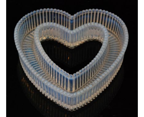 A 19th Century Molineaux Webb pressed glass opalescent flower trough formed as a heart, length 16cm