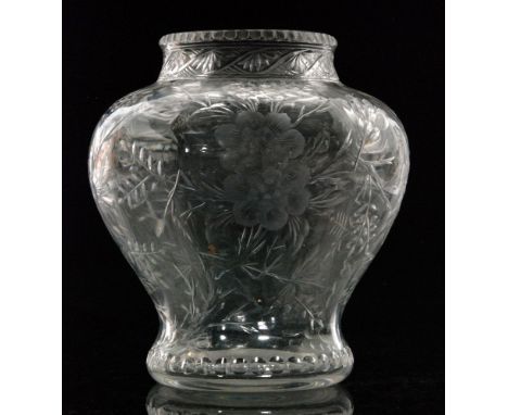 A large early 20th Century Stevens & Williams clear crystal glass vase of shouldered ovoid form with collar neck, polished in