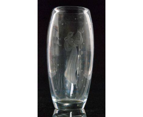 A large post war Orrefors clear crystal vase designed by Sven Palmqvist of compressed sleeve form with a tapered upper rim, e