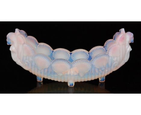 A 19th Century Burtles Tate & Co pressed glass pink opalescent flower trough which moulded shells and mermaids to each end, l