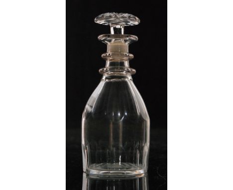 A late 18th Century miniature clear crystal glass decanter circa 1780 of Prussian form with basal and shoulder slice cut deco