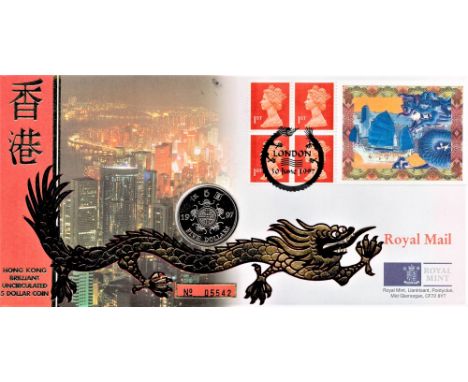 Hong Kong Royal Mail, beautifully designed First Day 5 Dollars Coin Cover. This cover is number 5542 and is complete with Hon