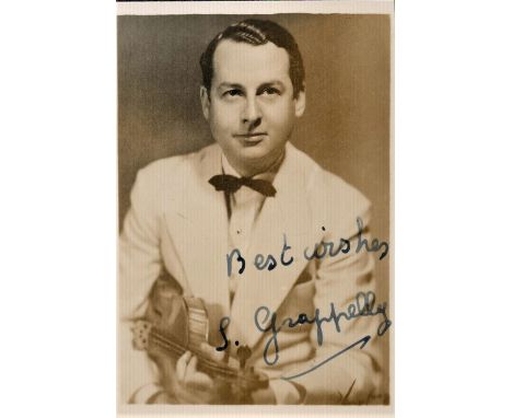 Musician, Stéphane Grappelli signed vintage approx 3x4 black and white photograph. He is best known as a founder of the Quint