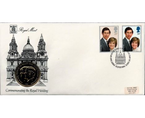 The Prince of Wales and Lady Diana First Day Coin Cover commemorating the Royal Wedding. This beautiful cover is complete wit