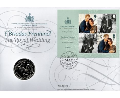 The Royal Wedding First Day Commemorative £5 coin cover celebrating Prince Harry and Meghan Markle. Beautifully presented, th