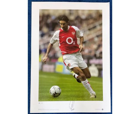 Robert Pires signed Arsenal 23x17 big blue tube print pictured in action in 2002 limited edition 68/250. Good condition. All 