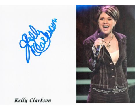 Music, Kelly Clarkson signed 7x5 colour photograph. Clarkson (born April 24, 1982) is an American singer, songwriter, actress
