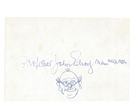 Professor John Gilroy MA ARCA FRSA signature on 4 x 5 1/2 envelope with caricature self-portrait. English artist and illustra