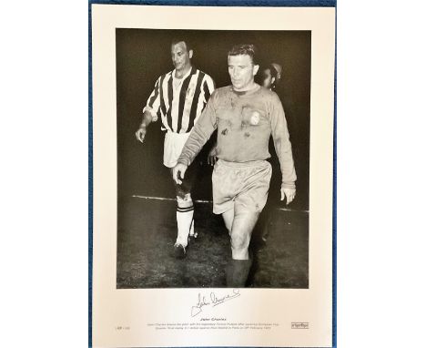 John Charles signed 23x17 black and white print pictured with the legendary Ferenc Puskas during his playing days with Juvent