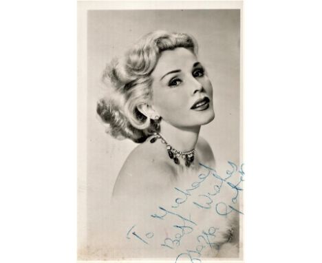 Actor, Zsa Zsa Gabor signed 6x4 black and white vintage dedicated photograph. Hungarian American actress and socialite. Her s