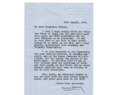 2nd Baron Baden Powell, son of the founder of the Scout Movement TLS dated 18th August 1956. Good condition. All autographs c