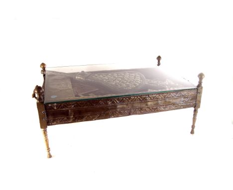 A group of three interesting Middle Eastern items, including a brass fire pit style item with later glass top, a pair of bell