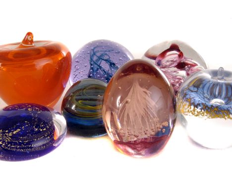 A small Victorian dump paperweight AF, together with a selection of later paperweights by Langham, Allum Bay Glass, Caithness