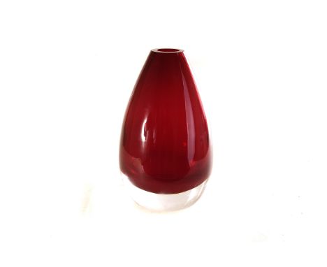 An Italian ruby and clear case ovoid vase, having narrow top tapering down to bulbous base, approx. 20cm H 