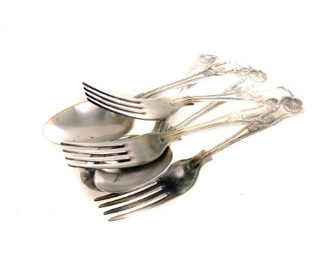 A group of silver, silver plate and a part canteen of silver plated cutlery, including three George V teaspoons with rifle in