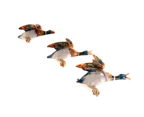 Three Beswick ceramic flying ducks, each marked to the back, 596'2, 596'3 and 596'4 (3) 