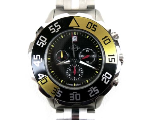 A GV2 Parachute stainless steel cased gentleman's wristwatch, circular patterned black dial with three subsidiary chronograph