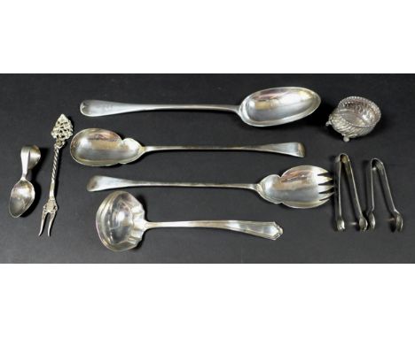 A collection of Victorian and later silver, comprising a Victorian rat tail pattern serving spoon, with monogram initials 'BR