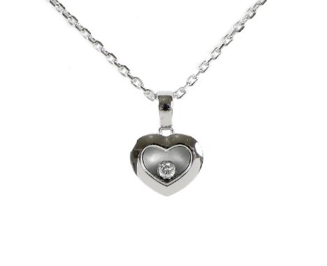 A Chopard 18ct white gold necklace with heart shaped happy diamond pendant, single diamond 0.05ct, colour F-G, clarity VVS, p