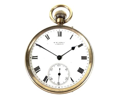 A George V 9ct gold pocket watch, signed W. Mansell, Lincoln, keyless wind, the white enamel dial with black Roman numerals, 