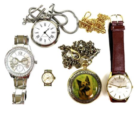 A group of modern and vintage watches, comprising a 9ct gold cased lady's Accurist watch head, lacking strap, 6.0g gross, and
