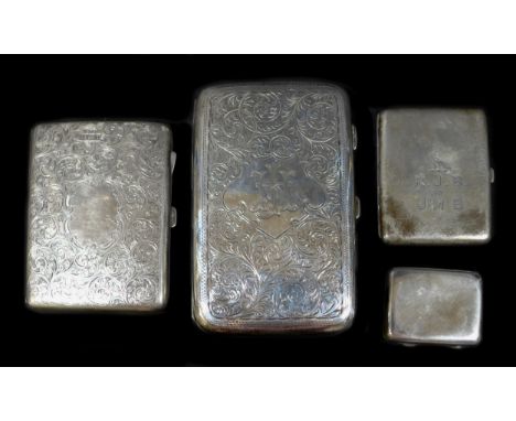 Four Victorian and later silver cigarette and other cases, comprising a Victorian cigarette case, Joseph Braham, London 1895,