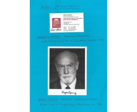 Nobel Prize winners collection of 2 signed pieces including a business card signed by Robert Merton who received the Nobel Pr