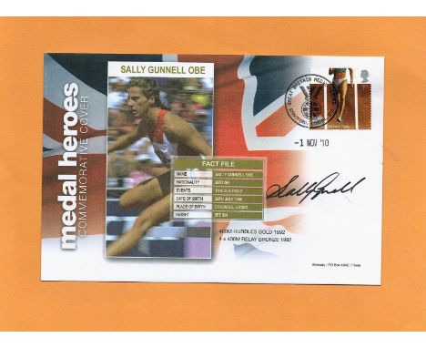 Olympics, Sally Gunnell signed Medal Heroes Commemorative Cover post marked 1st November 2010, London. Gunnell is a British f