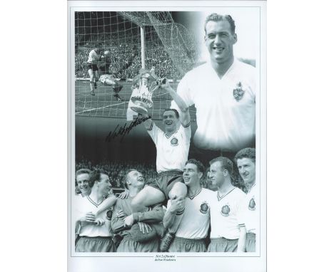 Football, Nat Lofthouse signed 16x12 black and white montage photograph picturing Lofthouse's time playing for Bolton Wandere