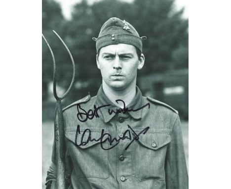 Ian Lavender signed 10x8 black and white photograph pictured during his role as Private Pike in the BBC sitcom Dad's Army. Go