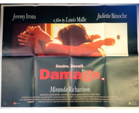 Damage approx 30x40 original movie poster from the 1992 British/French film starring Jeremy Irons, Juliette Binoche, Miranda 