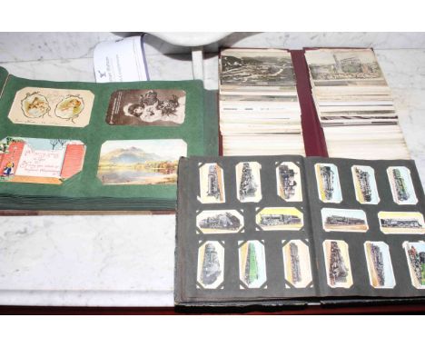 Vintage postcards and cigarette cards including Guisborough, Christmas Greetings, Skinningrove Mines, Rosedale Mineral Railwa