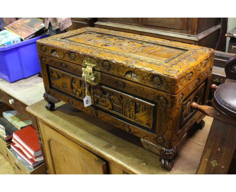 Small Eastern carved camphorwood trunk