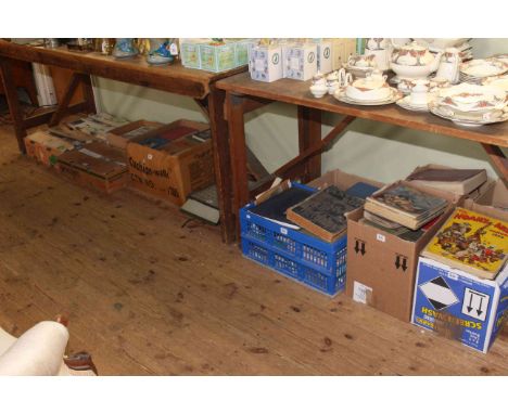 Eleven boxes of books, sheet music, vintage children's annuals, etc
