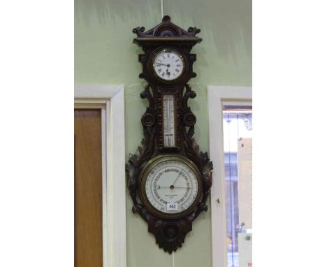 Negretti &amp; Zambra carved oak clock-barometer